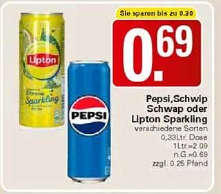 Pepsi, Schwip Schwap oder Lipton Sparkling 0,33L Dose