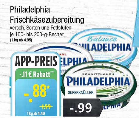 Philadelphia Frischkäsezubereitung - verschiedene Sorten und Fettstufen