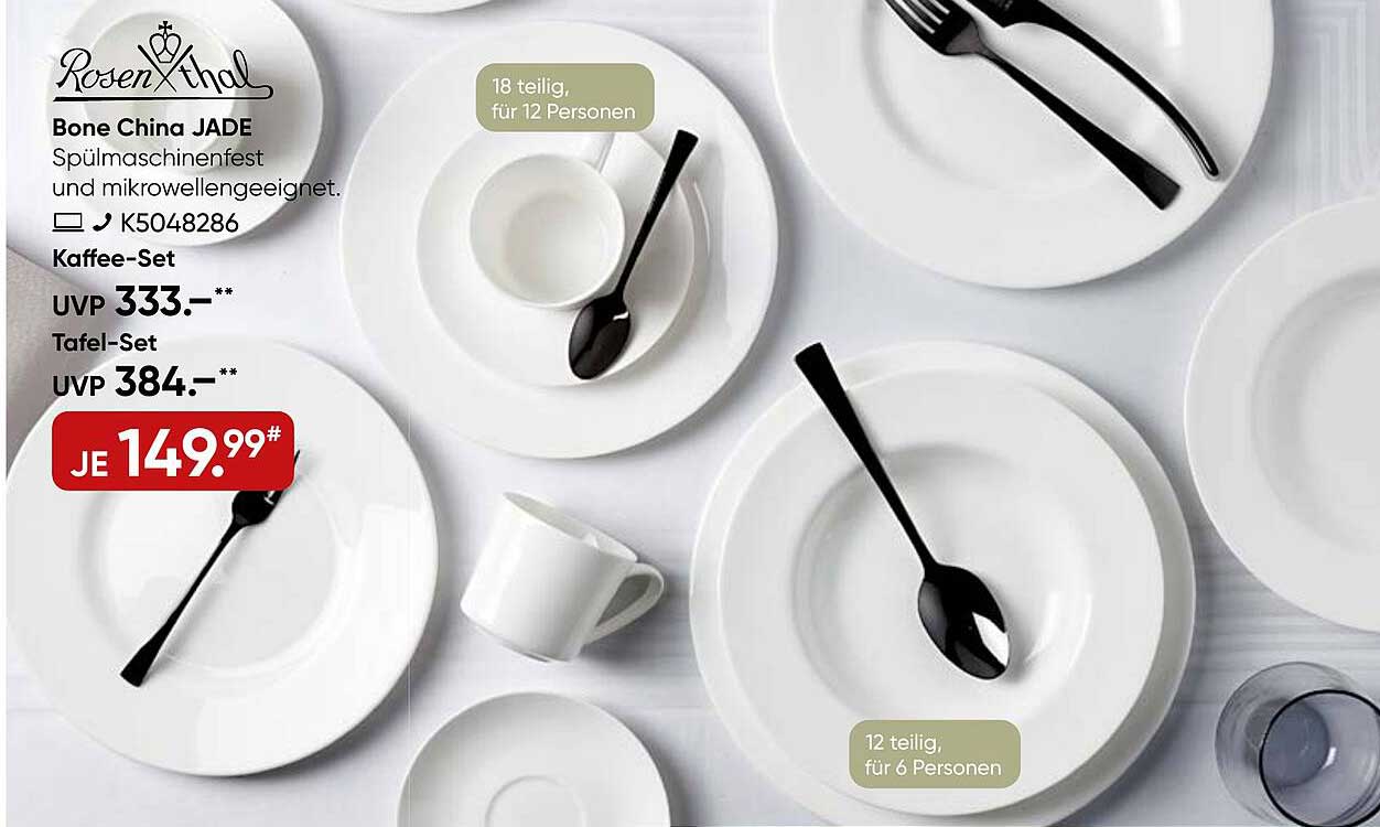 Rosenthal Bone China JADE – 18-teiliges Geschirrset für 12 Personen