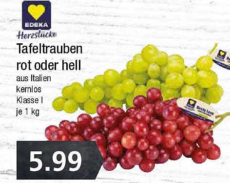 Tafeltrauben rot oder hell aus Italien, kernlos, Klasse I, je 1 kg