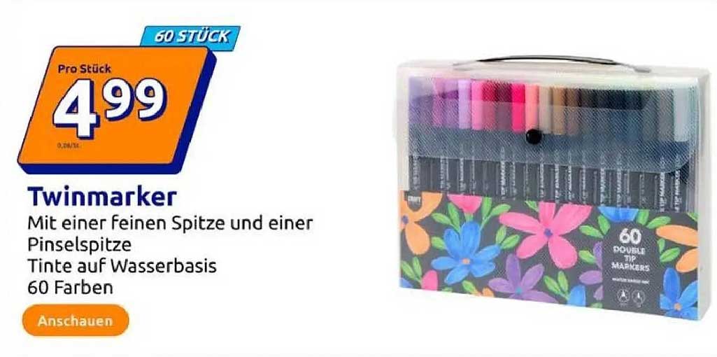 Twinmarker – 60 Stück, Tinte auf Wasserbasis mit feiner und Pinselspritze