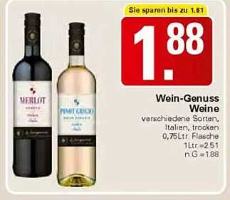Wein-Genuss Weine - verschiedene Sorten, Italien, trocken, 0,75 Ltr. Flasche