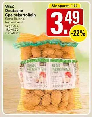 WEZ Deutsche Speisekartoffeln 5kg Sack – Belana, festkochend