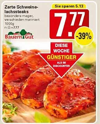 Zarte Schweinelachsteaks - Besonders mager, verschieden mariniert 100g