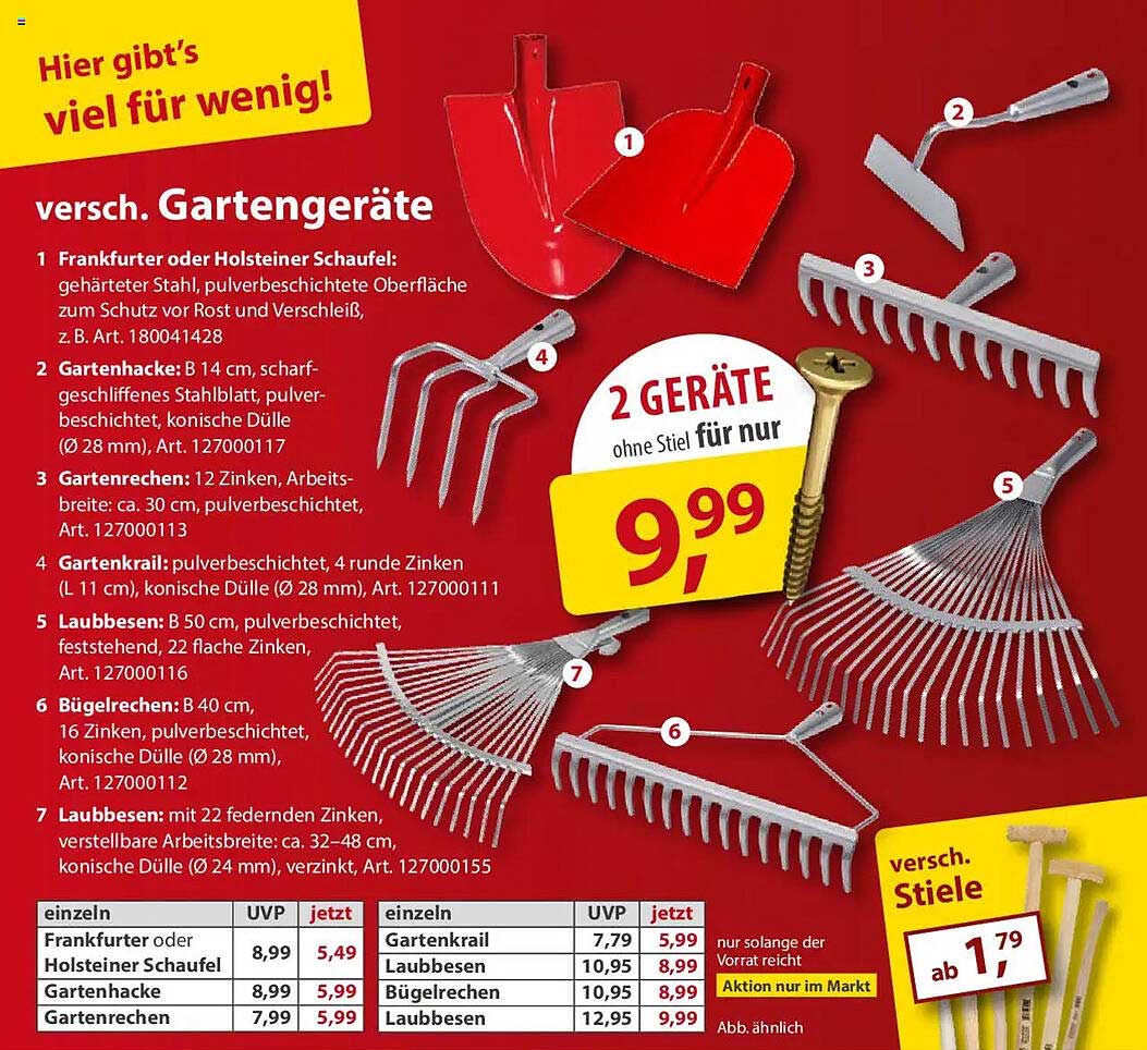 2 Gartengeräte ohne Stiel für nur 9,99 €