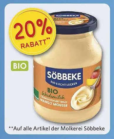 20% Rabatt auf Söbbeke Bio Weidemilch Mango Mousse