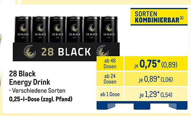 28 Black Energy Drink - Verschiedene Sorten, 0,25-l-Dose (zzgl. Pfand)
