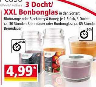 3 Docht/XXL Bonbonglas in den Sorten: Blutorange oder Blackberry&Honey