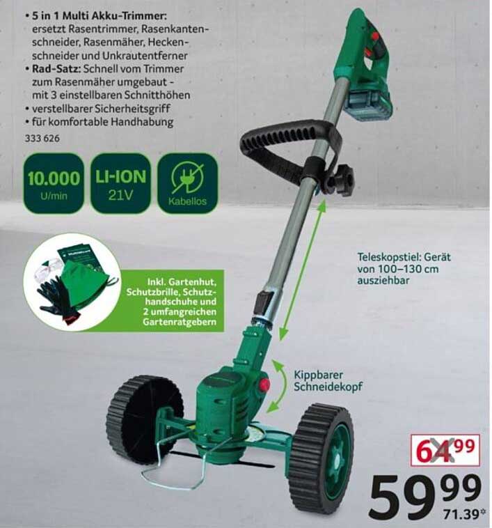5 in 1 Multi Akku-Trimmer: ersetzt Rasentrimmer, Rasen-kantenschneider, Rasenmäher, Heckenschneider und Unkrautentferner