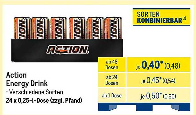 Action Energy Drink 24 x 0,25-I-Dose (zzgl. Pfand)