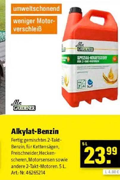 Alkylat-Benzin von Mr. Gardener - 5 L für 23,99 Euro