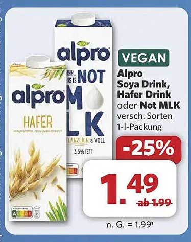 Alpro Soya Drink, Hafer Drink oder Not MLK - 1-Liter-Packung