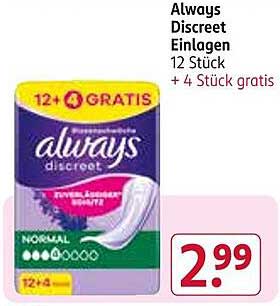 Always Discreet Einlagen 12 Stück + 4 Stück gratis