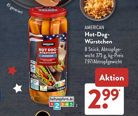 AMERICAN Hot-Dog-Würstchen 8 Stück, Abtropfgewicht 375 g