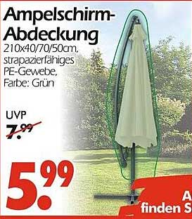 Ampelschirm-Abdeckung 210x40/70/50cm, strapazierfähiges PE-Gewebe, Farbe: Grün