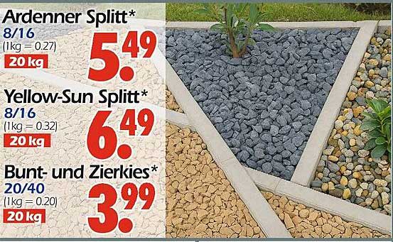Ardenner Splitt 8/16, Yellow-Sun Splitt 8/16, Bunt- und Zierkies 20/40