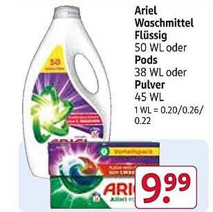 Ariel Waschmittel Flüssig 50 WL oder Pods 38 WL oder Pulver 45 WL