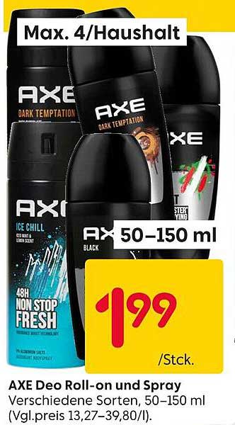 AXE Deo Roll-on und Spray, 50–150 ml – Verschiedene Sorten