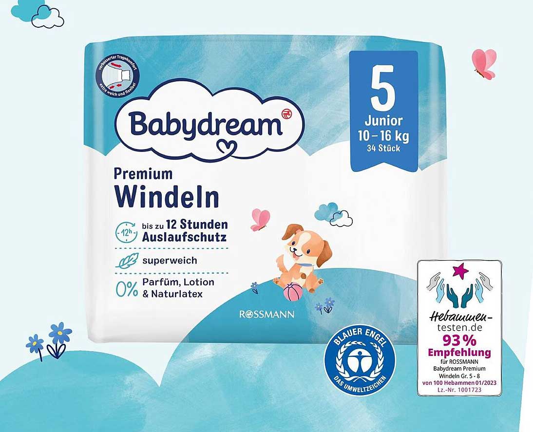 BabyDream Premium Windeln Größe 5 (10-16 kg) - 34 Stück