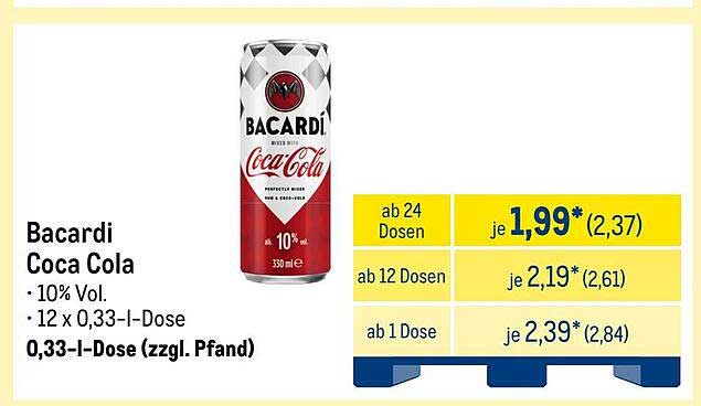 Bacardi Coca Cola – 12 x 0,33-l Dose