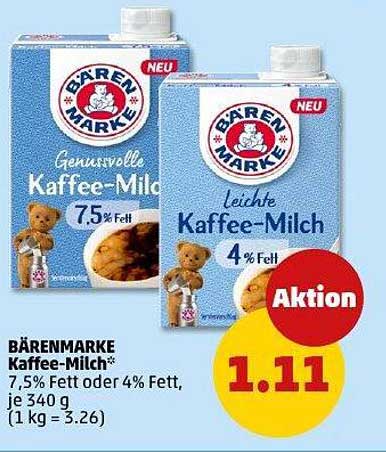 BÄRENMARKE Kaffee-Milch 7,5% Fett oder 4% Fett, je 340 g