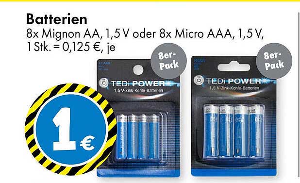 Batterien 8er Pack Mignon AA oder Micro AAA - TEDi POWER