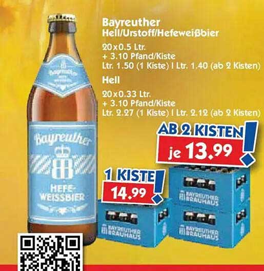 Bayreuther Hell/Urstoff/Hefeweißbier 20 x 0,5 L