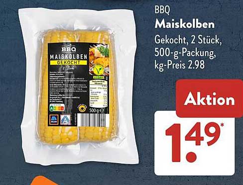 BBQ Maiskolben, Gekocht, 2 Stück, 500-g-Packung