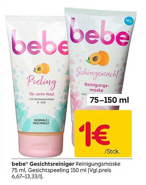 bebe® Gesichtsreiniger Reinigungsmaske 75 ml & Gesichtspeeling 150 ml
