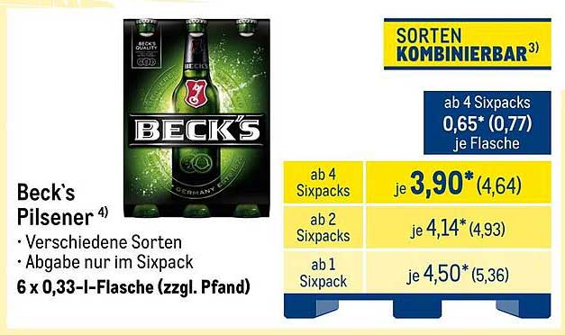 Beck's Pilsener im attraktiven Sixpack
