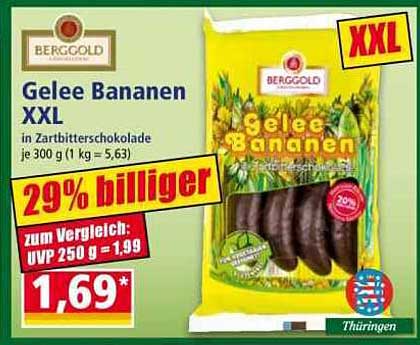 Berggold Gelee Bananen XXL in Zartbitterschokolade