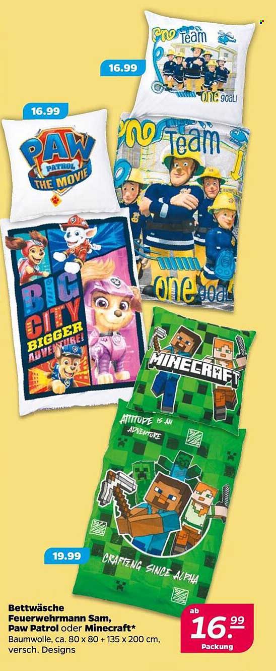 Bettwäsche Feuerwehrmann Sam, Paw Patrol oder Minecraft*