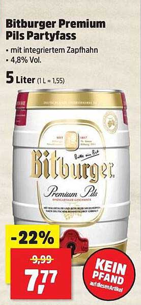 Bitburger Premium Pils Partyfass 5 Liter