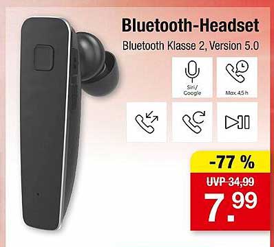 Bluetooth-Headset - Bluetooth Klasse 2, Version 5.0