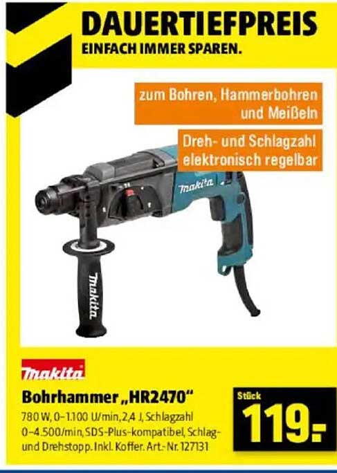 Bohrhammer „HR2470“ von Makita - Ideal für alle Bohr- und Meißelarbeiten