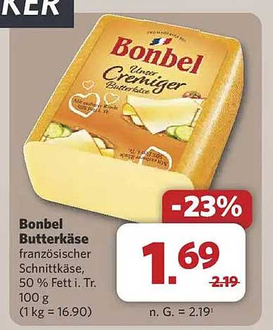 Bonbel Butterkäse französischer Schnittkäse 50 % Fett i. Tr. 100 g