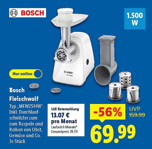 Bosch Fleischwolf Typ MFW2514W – inkl. Durchlaufschnitzler