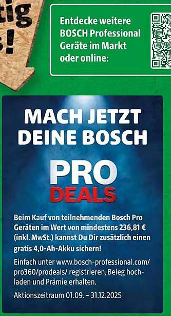 Bosch Pro Deals: Gratis 4,0-Ah-Akku beim Kauf