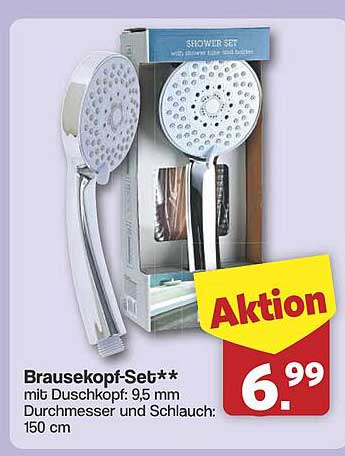 Brausekopf-Set mit Duschkopf 9,5 mm Durchmesser und Schlauch 150 cm