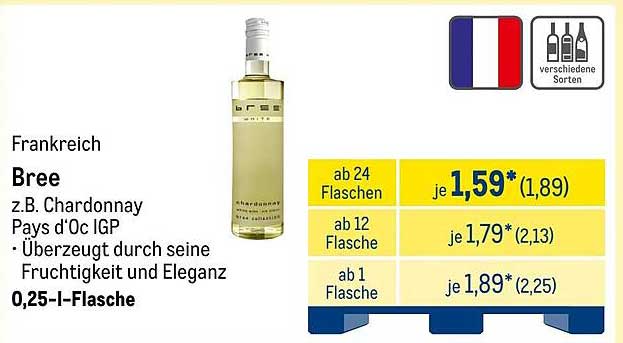 Bree z.B. Chardonnay Pays d'Oc IGP 0,25 l-Flasche