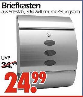 Briefkasten aus Edelstahl, 30x12x40cm, mit Zeitungsfach