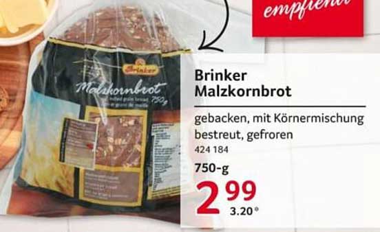 Brinker Malzkornbrot 750 g, gebacken, mit Körnermischung bestreut, gefroren