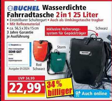 BUCHEL Wasserdichte Fahrrad Tasche 2 in 1 25 Liter