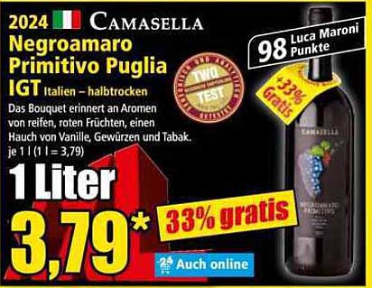 Camasella Negroamaro Primitivo Pugia IGT - Halbtrocken