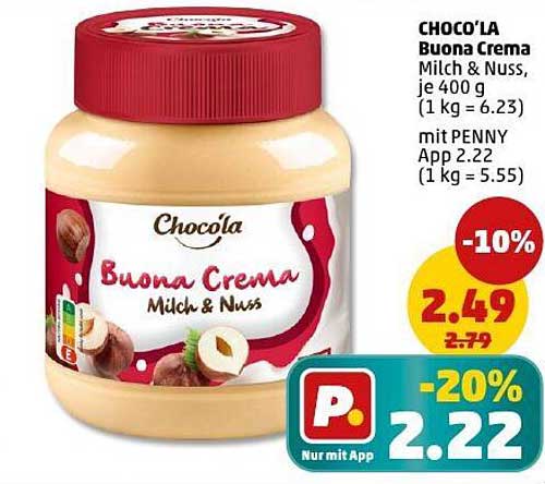 CHOCO'LA Buona Crema Milch & Nuss, 400 g, jetzt nur 2,22 €