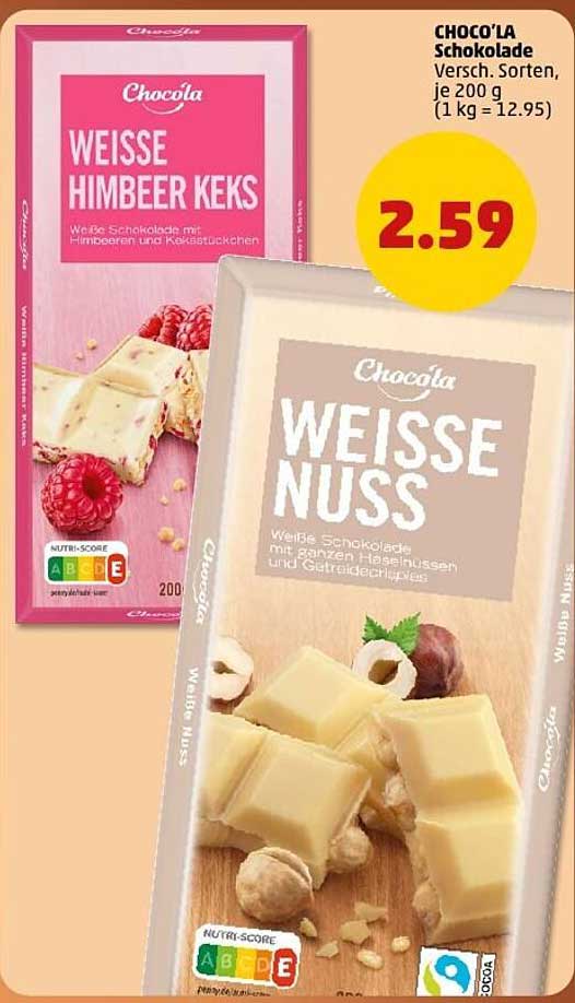 Choco'la Weiße Schokolade mit Himbeer Keks oder Weiße Nuss, 200 g