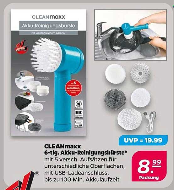 CLEANmaxx 6-tlg. Akku-Reinigungsbürste