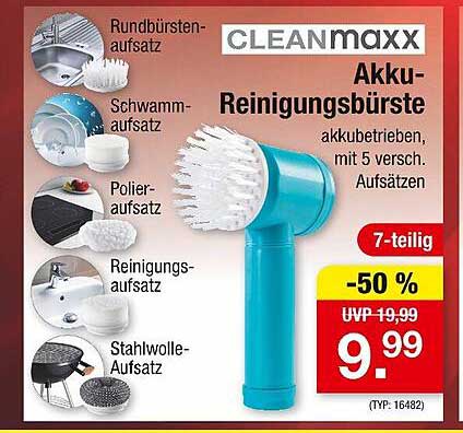 CLEANmaxx Akku-Reinigungsbürste mit 5 verschiedenen Aufsätzen – 7-teilig