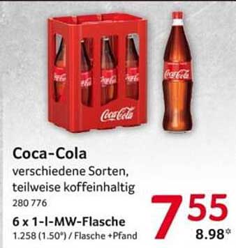 Coca-Cola 6 x 1-Liter-MW-Flasche - verschiedene Sorten, teilweise koffeinhaltig