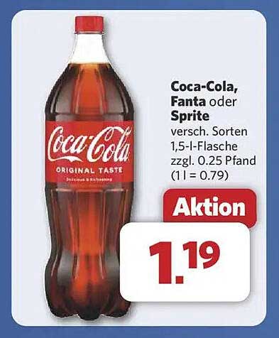Coca-Cola, Fanta oder Sprite 1,5-Liter-Flasche – Aktion